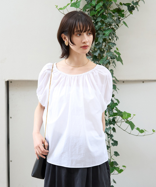 Rouge vif Anna（ルージュヴィフアンナ）の「コットンギャザーパフブラウス（シャツ/ブラウス・レディース・オフホワイト/ブラウン・フリー）」の3枚目の写真