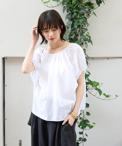 Rouge vif Anna（ルージュヴィフアンナ）の「コットンギャザーパフブラウス（シャツ/ブラウス・レディース・オフホワイト/ブラウン・フリー）」の6枚目の写真