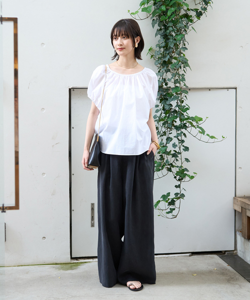 Rouge vif Anna（ルージュヴィフアンナ）の「コットンギャザーパフブラウス（シャツ/ブラウス・レディース・オフホワイト/ブラウン・フリー）」の14枚目の写真