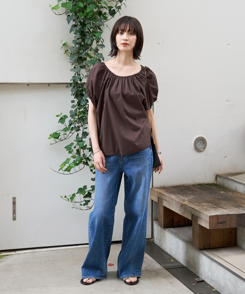 Rouge vif Anna（ルージュヴィフアンナ）の「コットンギャザーパフブラウス（シャツ/ブラウス・レディース・オフホワイト/ブラウン・フリー）」の20枚目の写真