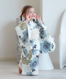 utatane | キッズ浴衣3点セット utatane 水色と青磁色の牡丹(浴衣)