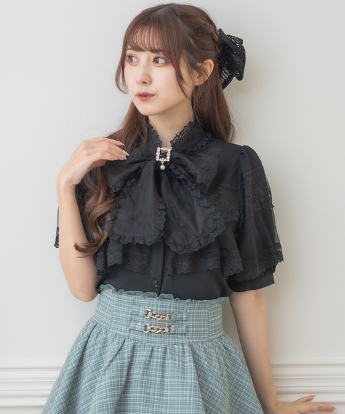 ROJITA 半袖 ￼ ブラウス ロジータ ROJITA 肩開きVラッフル切替半袖ブラウス （ピンク