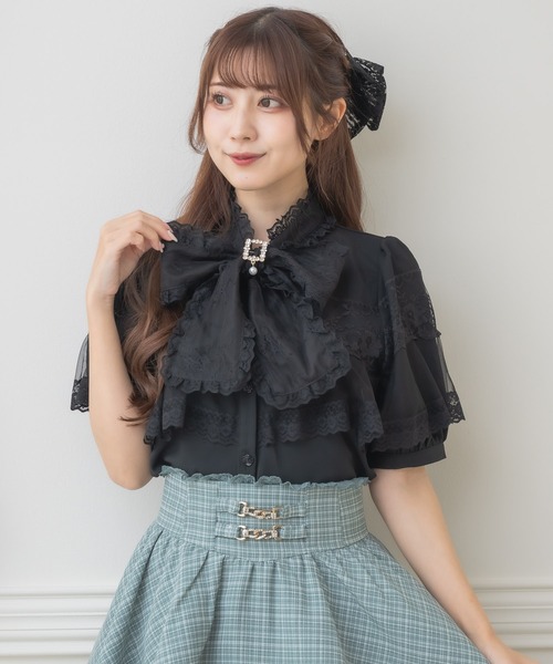 新品☞サウスケープ　可愛いゴルフシャツ半袖⚫︎ふりふりレース襟 半袖ケープブラウス（シャツ/ブラウス）｜couture BY ROJITA
