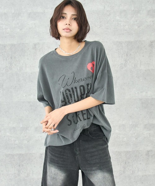 ANAP（アナップ）の「ピグメント メッセージロゴ ビッグTシャツ（Tシャツ/カットソー・レディース・ホワイト/レッド/ブラック系その他・FREE）」の7枚目の写真