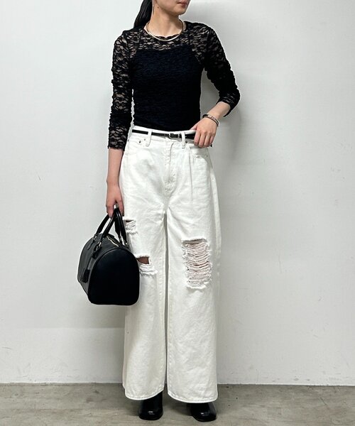 LOUNGEDRESS（ラウンジドレス）の「ワイドデニムパンツ（デニムパンツ・レディース・オフホワイト/ブルー・SMALL/MEDIUM）」の3枚目の写真