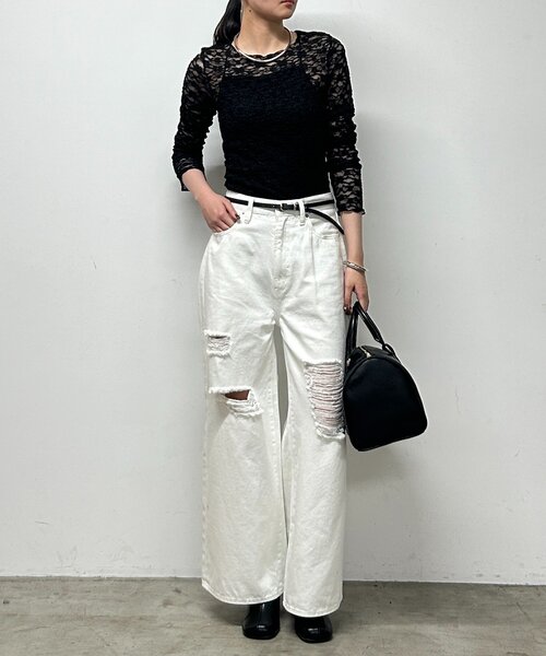 LOUNGEDRESS（ラウンジドレス）の「ワイドデニムパンツ（デニムパンツ・レディース・オフホワイト/ブルー・SMALL/MEDIUM）」の4枚目の写真