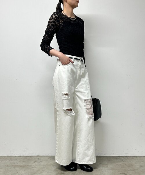 LOUNGEDRESS（ラウンジドレス）の「ワイドデニムパンツ（デニムパンツ・レディース・オフホワイト/ブルー・SMALL/MEDIUM）」の7枚目の写真