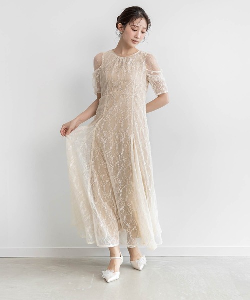 RANDA(ランダ)の「デザインスリーブチュールレイヤードワンピース(ワンピース・レディース・ベージュ/グリーン/ブラック・0/1/2)」の1枚目の写真