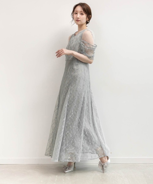 RANDA(ランダ)の「デザインスリーブチュールレイヤードワンピース(ワンピース・レディース・ベージュ/グリーン/ブラック・0/1/2)」の3枚目の写真