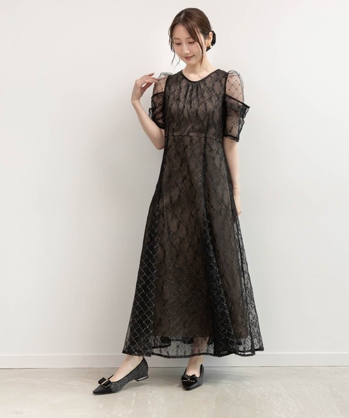 RANDA(ランダ)の「デザインスリーブチュールレイヤードワンピース(ワンピース・レディース・ベージュ/グリーン/ブラック・0/1/2)」の2枚目の写真