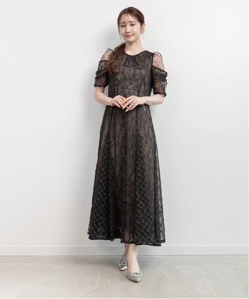 RANDA(ランダ)の「デザインスリーブチュールレイヤードワンピース(ワンピース・レディース・ベージュ/グリーン/ブラック・0/1/2)」の4枚目の写真