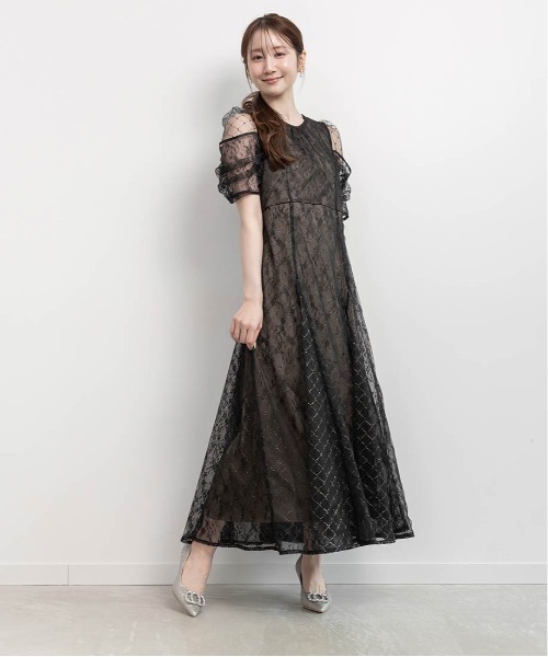 RANDA(ランダ)の「デザインスリーブチュールレイヤードワンピース(ワンピース・レディース・ベージュ/グリーン/ブラック・0/1/2)」の5枚目の写真