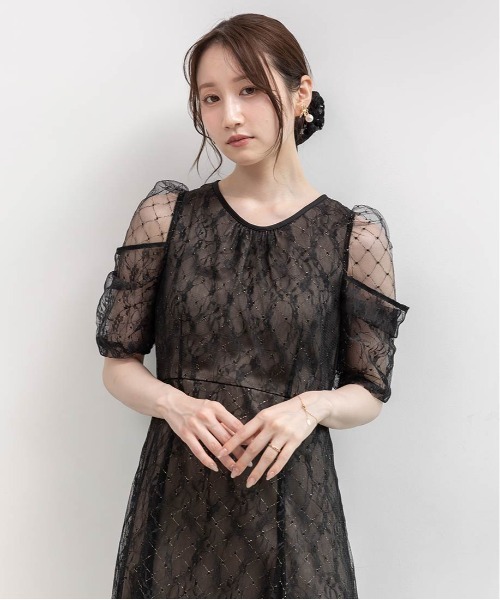 RANDA(ランダ)の「デザインスリーブチュールレイヤードワンピース(ワンピース・レディース・ベージュ/グリーン/ブラック・0/1/2)」の7枚目の写真