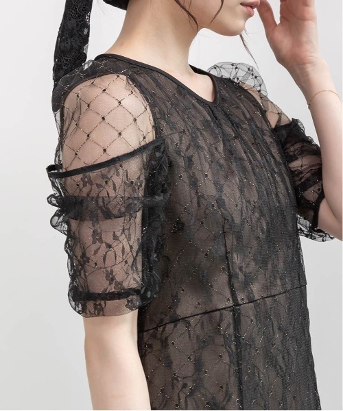 RANDA(ランダ)の「デザインスリーブチュールレイヤードワンピース(ワンピース・レディース・ベージュ/グリーン/ブラック・0/1/2)」の8枚目の写真