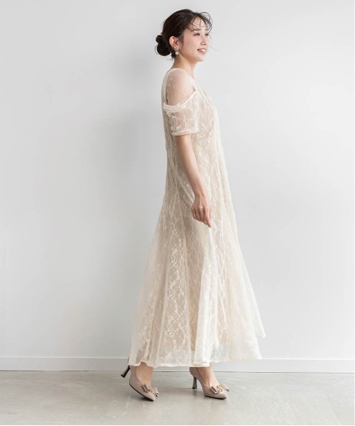 RANDA(ランダ)の「デザインスリーブチュールレイヤードワンピース(ワンピース・レディース・ベージュ/グリーン/ブラック・0/1/2)」の14枚目の写真