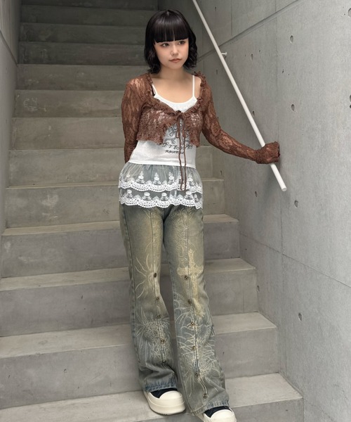 ZIPPER CLUB（ZIPPER CLUB ジッパークラブ）の「レースレイヤードバタフライキャミ（キャミソール・レディース・ホワイト・MEDIUM/SMALL/LARGE）」の5枚目の写真