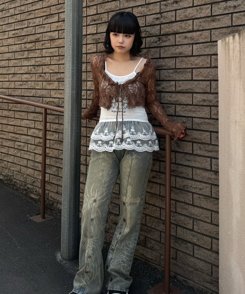 ZIPPER CLUB（ZIPPER CLUB ジッパークラブ）の「レースレイヤードバタフライキャミ（キャミソール・レディース・ホワイト・MEDIUM/SMALL/LARGE）」の6枚目の写真