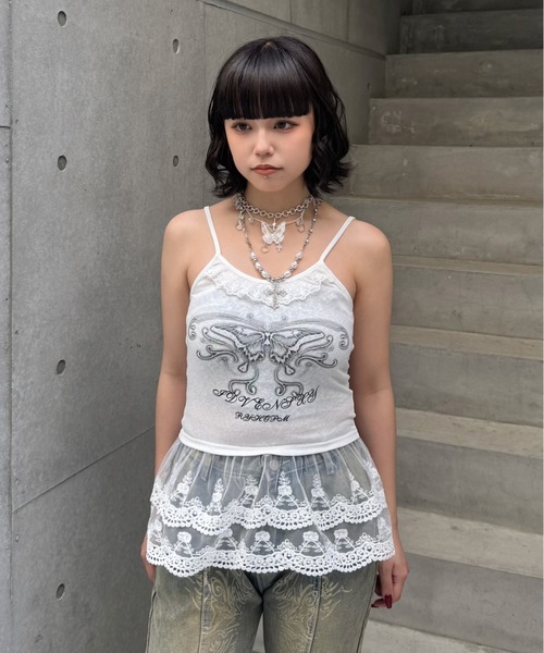 ZIPPER CLUB（ZIPPER CLUB ジッパークラブ）の「レースレイヤードバタフライキャミ（キャミソール・レディース・ホワイト・MEDIUM/SMALL/LARGE）」の2枚目の写真