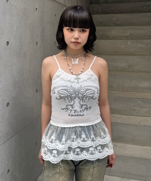 ZIPPER CLUB（ZIPPER CLUB ジッパークラブ）の「レースレイヤードバタフライキャミ（キャミソール・レディース・ホワイト・MEDIUM/SMALL/LARGE）」の3枚目の写真