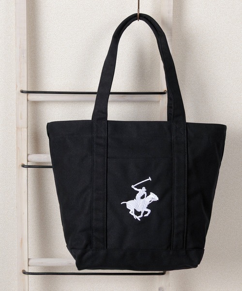 BEVERLY HILLS POLO CLUB(ビバリーヒルズポロクラブ)の「【77】【BEVERLY HILLS POLO CLUB/ビバリーヒルズポロクラブ】ブランドロゴ刺繍 キャンバス トートバック(トートバッグ・レディース・ピンク/グリーン/ブラック/ブルー/ベージュ/ネイビー・FREE)」の1枚目の写真
