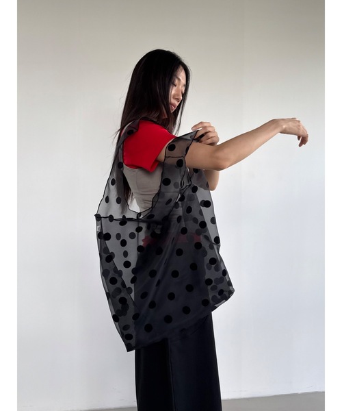 Didot.showroom（ディドット ショールーム）の「【DIDOT.】ドットオーガンジーエコバッグ（エコバッグ/サブバッグ・レディース・ホワイト/ブラック・FREE）」の6枚目の写真