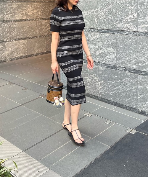 リラックス デイリー 大人 ボーダー ワンピース サマーニットボーダーワンピース（大人の女性にちょうどいい