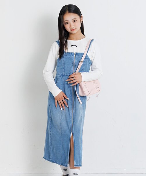 algy(アルジー)の「フロントジップミディジャンスカ(ジャンパースカート・キッズ・ブラウン/サックスブルー・XX-SMALL/X-SMALL/SMALL/MEDIUM)」の2枚目の写真