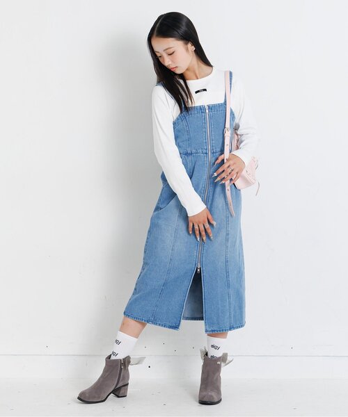 algy(アルジー)の「フロントジップミディジャンスカ(ジャンパースカート・キッズ・ブラウン/サックスブルー・XX-SMALL/X-SMALL/SMALL/MEDIUM)」の6枚目の写真