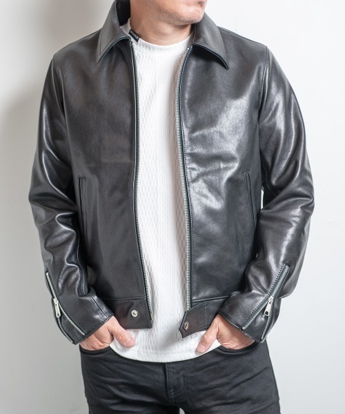 Buffalo Bobs（バッファローボブズ）の「CHELSEA BRIDGE(チェルシー ブリッジ)ラムレザー シングルライダースジャケット（ライダースジャケット・メンズ・ブラック・3/L/2/M/1/S/4(LL)）」の2枚目の写真