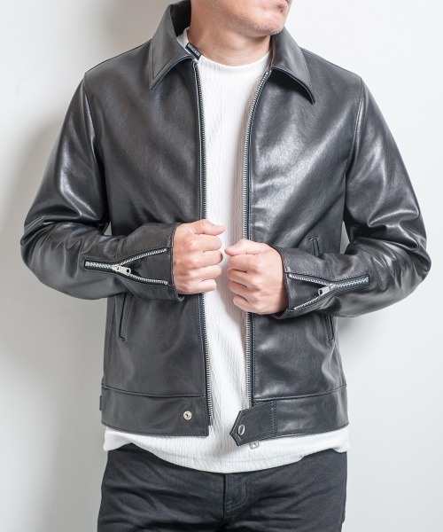 Buffalo Bobs（バッファローボブズ）の「CHELSEA BRIDGE(チェルシー ブリッジ)ラムレザー シングルライダースジャケット（ライダースジャケット・メンズ・ブラック・3/L/2/M/1/S/4(LL)）」の3枚目の写真