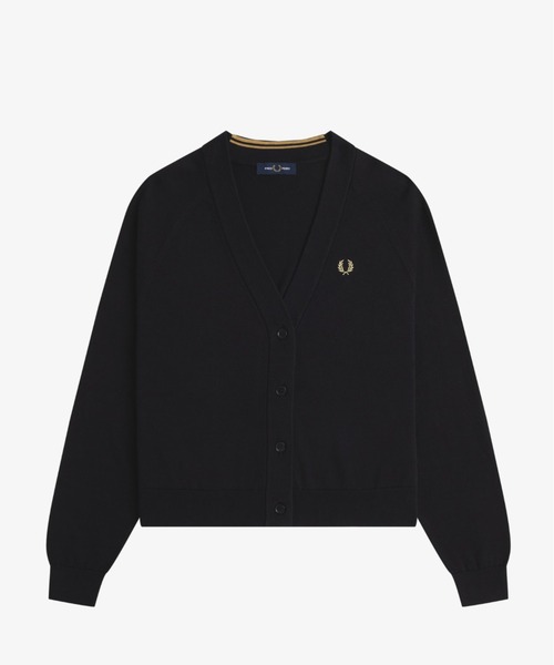 【美品】FRED PERRY ブラック Vネックカーディガン Mサイズ V-Neck Cardigan／Vネックカーディガン（カーディガン/ボレロ）｜FRED