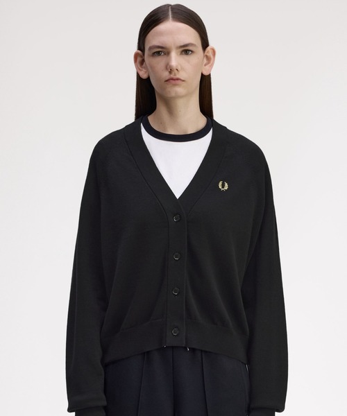【FRED PERRY】ブラック Vネック カーディガン V-Neck Cardigan／Vネックカーディガン（カーディガン/ボレロ）｜FRED
