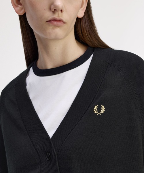 【美品】FRED PERRY ブラック Vネックカーディガン Mサイズ V-Neck Cardigan／Vネックカーディガン（カーディガン/ボレロ）｜FRED