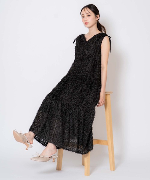 NOELA(ノエラ)の「ジャガードカシュクールワンピース(ワンピース・レディース・コーラルピンク/ブラック/オフホワイト・フリー)」の21枚目の写真