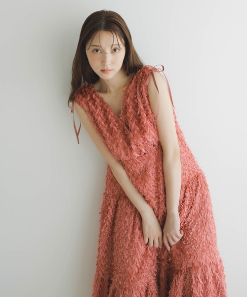 NOELA（ノエラ）の「ジャガードカシュクールワンピース（ワンピース・レディース・コーラルピンク/ブラック/オフホワイト・フリー）」の4枚目の写真