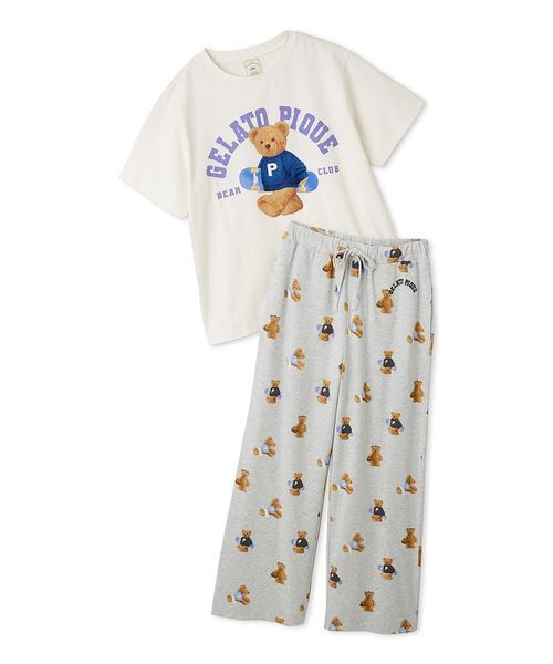 【新品】ジェラートピケ　スポーティーベアワンポイントTシャツ&総柄ロングパンツ ONLINE限定】スポーティーベアワンポイントTシャツ＆総柄ロング