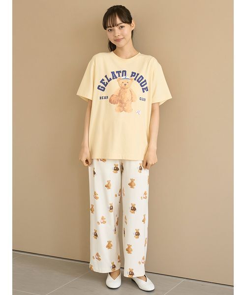 【新品】ジェラートピケ　スポーティーベアワンポイントTシャツ&総柄ロングパンツ ONLINE限定】スポーティーベアワンポイントTシャツ＆総柄ロング