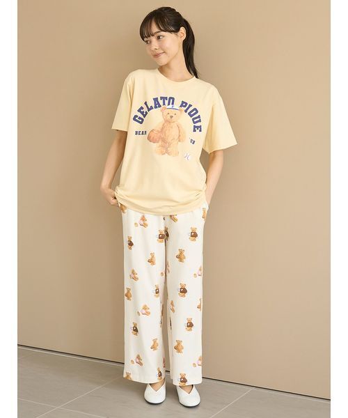 ジェラートピケ スポーティーベア Tシャツ＆総柄ロングパンツ オフホワイト ONLINE限定】スポーティーベアワンポイントTシャツ＆総柄ロングパンツ