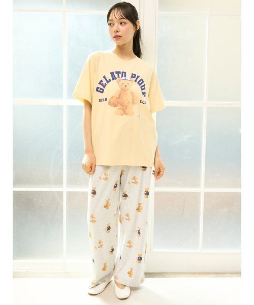 【新品】ジェラートピケ　スポーティーベアワンポイントTシャツ&総柄ロングパンツ ONLINE限定】スポーティーベアワンポイントTシャツ＆総柄ロング