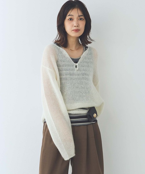 Gready Brilliant（グレディブリリアン）の「モヘア前後２ｗａｙヘンリーネックニット（ニット/セーター・レディース・アイボリー/ピンク・38）」の7枚目の写真