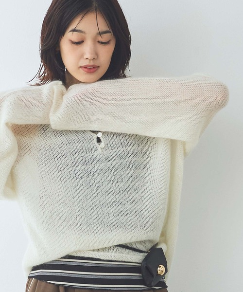 Gready Brilliant（グレディブリリアン）の「モヘア前後２ｗａｙヘンリーネックニット（ニット/セーター・レディース・アイボリー/ピンク・38）」の10枚目の写真