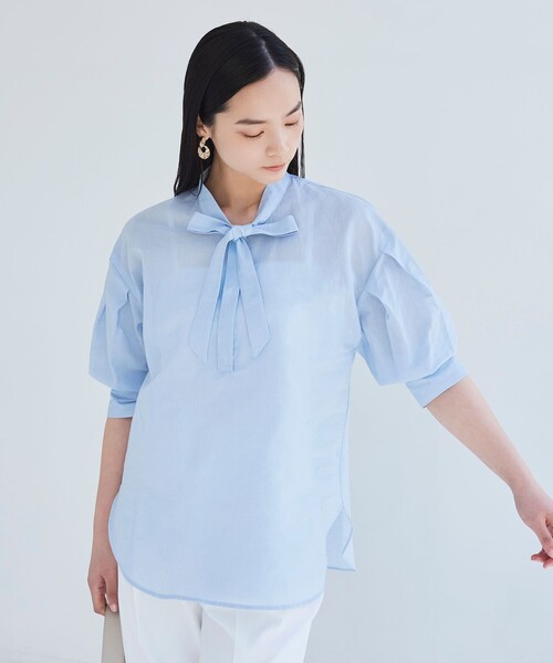 BIANCA（ビアンカ）の「【マルチシーン】軽やかボウタイブラウス（シャツ/ブラウス・レディース・ブルー系その他2/ブルー/ホワイト・38）」の3枚目の写真