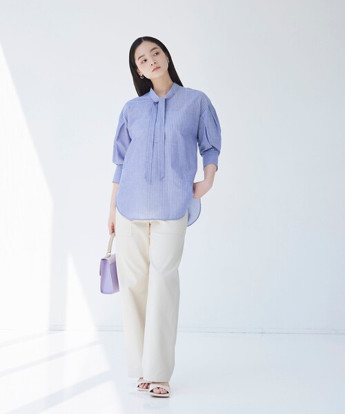 BIANCA（ビアンカ）の「【マルチシーン】軽やかボウタイブラウス（シャツ/ブラウス・レディース・ブルー系その他2/ブルー/ホワイト・38）」の14枚目の写真