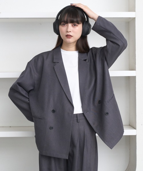 flaner（フラネ）の「Loose double tailored jacket / ルーズダブルテーラードジャケット（テーラードジャケット・レディース・グレー/ブラック・SMALL/MEDIUM）」の2枚目の写真