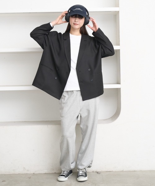 flaner（フラネ）の「Loose double tailored jacket / ルーズダブルテーラードジャケット（テーラードジャケット・レディース・グレー/ブラック・SMALL/MEDIUM）」の9枚目の写真