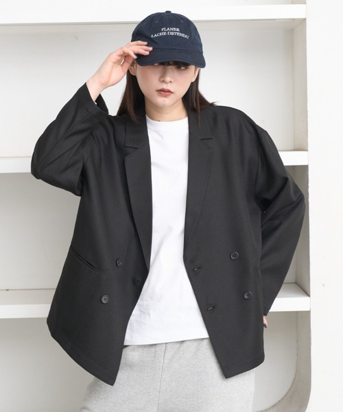 flaner（フラネ）の「Loose double tailored jacket / ルーズダブルテーラードジャケット（テーラードジャケット・レディース・グレー/ブラック・SMALL/MEDIUM）」の3枚目の写真