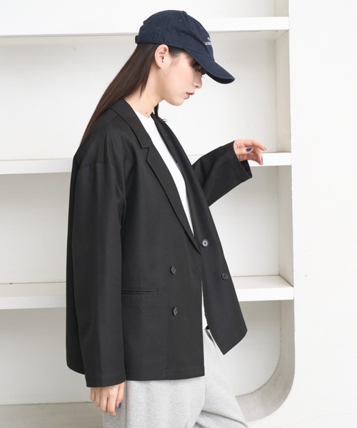 flaner（フラネ）の「Loose double tailored jacket / ルーズダブルテーラードジャケット（テーラードジャケット・レディース・グレー/ブラック・SMALL/MEDIUM）」の7枚目の写真