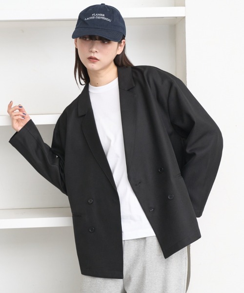 flaner（フラネ）の「Loose double tailored jacket / ルーズダブルテーラードジャケット（テーラードジャケット・レディース・グレー/ブラック・SMALL/MEDIUM）」の5枚目の写真