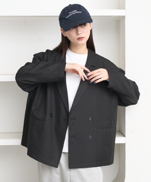 flaner（フラネ）の「Loose double tailored jacket / ルーズダブルテーラードジャケット（テーラードジャケット・レディース・グレー/ブラック・SMALL/MEDIUM）」の4枚目の写真