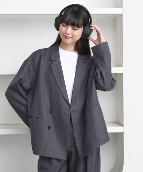 flaner（フラネ）の「Loose double tailored jacket / ルーズダブルテーラードジャケット（テーラードジャケット・レディース・グレー/ブラック・SMALL/MEDIUM）」の19枚目の写真